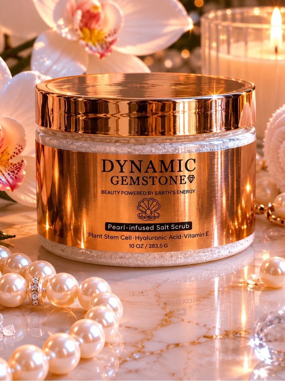 Dynamic Gemstone Pearl-Infused Salt Scrub Luxury Body Exfoliator